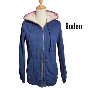 Boden Anthropologie Blue Fur Lined Zip Up Hoodie